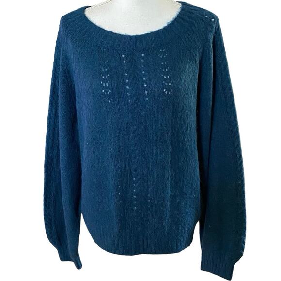 Point Sur J Crew Size XL Pointelle Knit Sweater Wool Mohair Blue J6340 - Picture 1 of 6